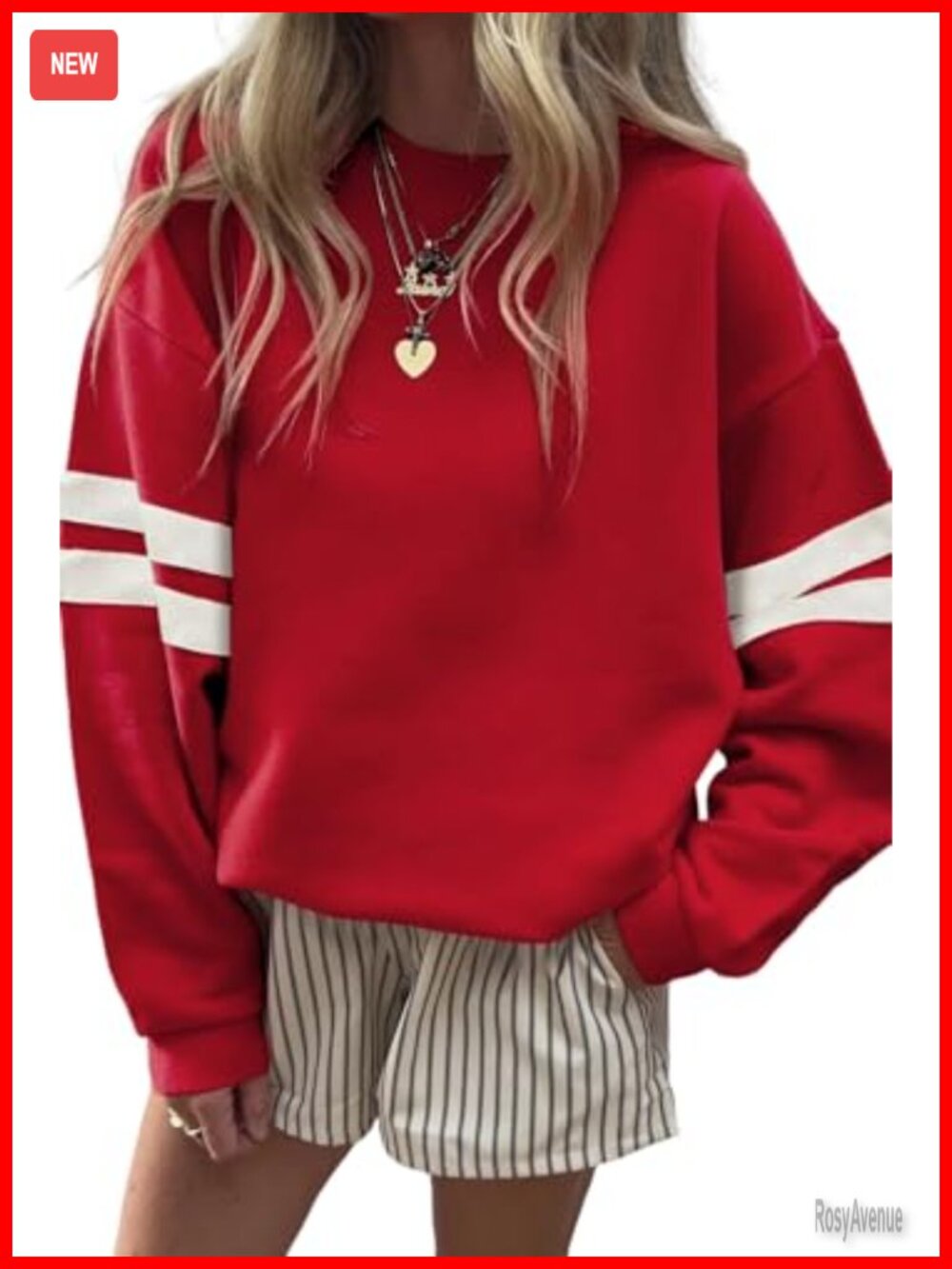 Womens Oversized Striped Varsity Sweatshirt Crewneck Pullover